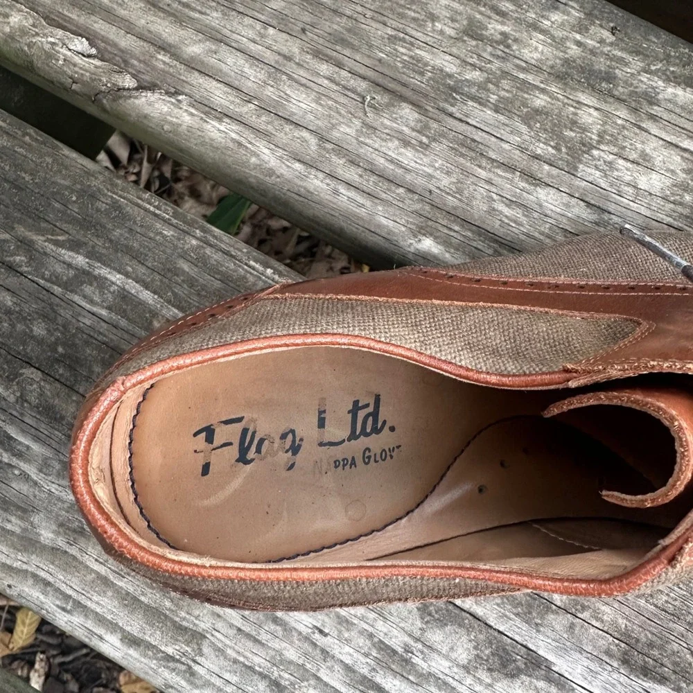 Flag Ltd. Hamilton Brown Leather Canvas Cap Toe Brogue Oxford Dress Shoes Sz 8.5